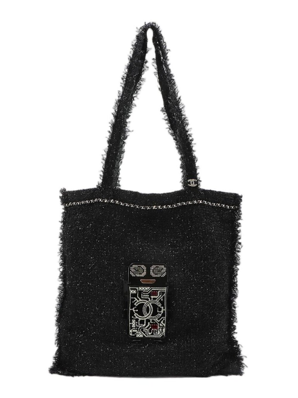 Chanel Robot Large Shopping Tote Tweed Rhinestone Black